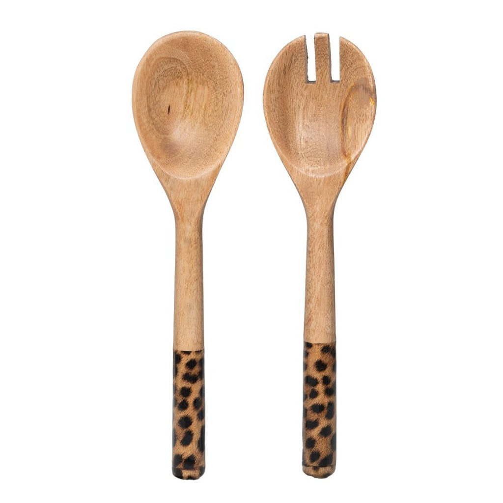 Couverts à salade Léopard en manguier 28cm