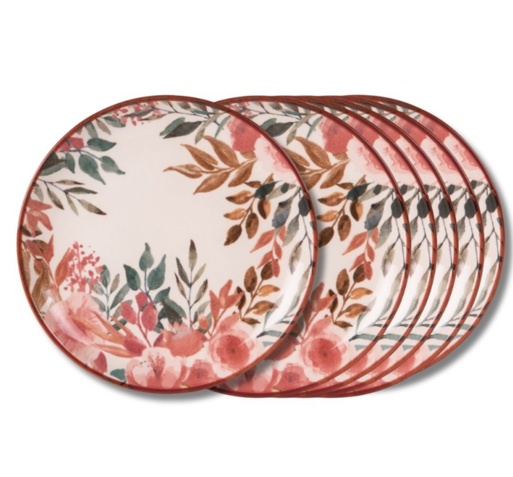 Coffret de 6 assiettes à dessert Pink Flor 21 cm