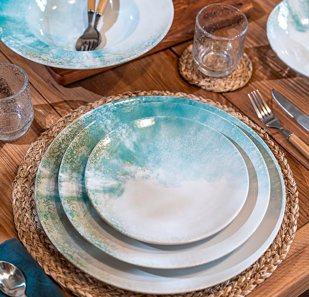 Coffret de 6 assiettes à dessert en grès bleu 21 cm Islande