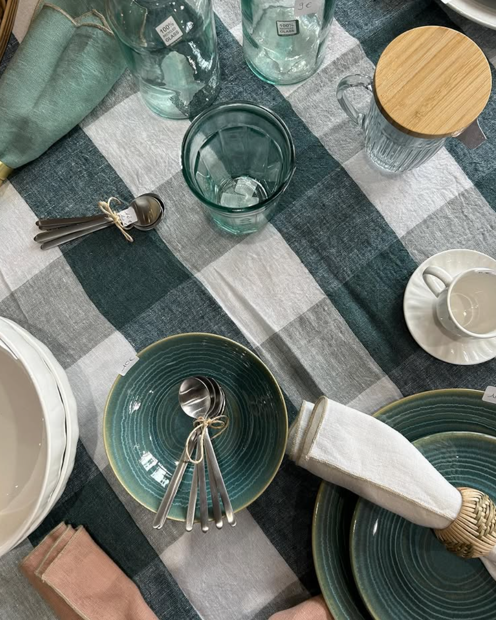Nappe à Carreaux PALMA – 160x300 cm – Céladon – Lin