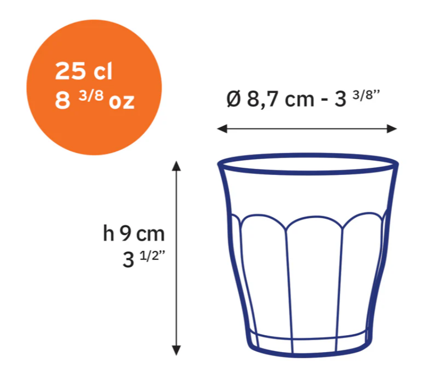 Le Picardie Duralex - 6 Verres à eau  - Vermeil -  25cl