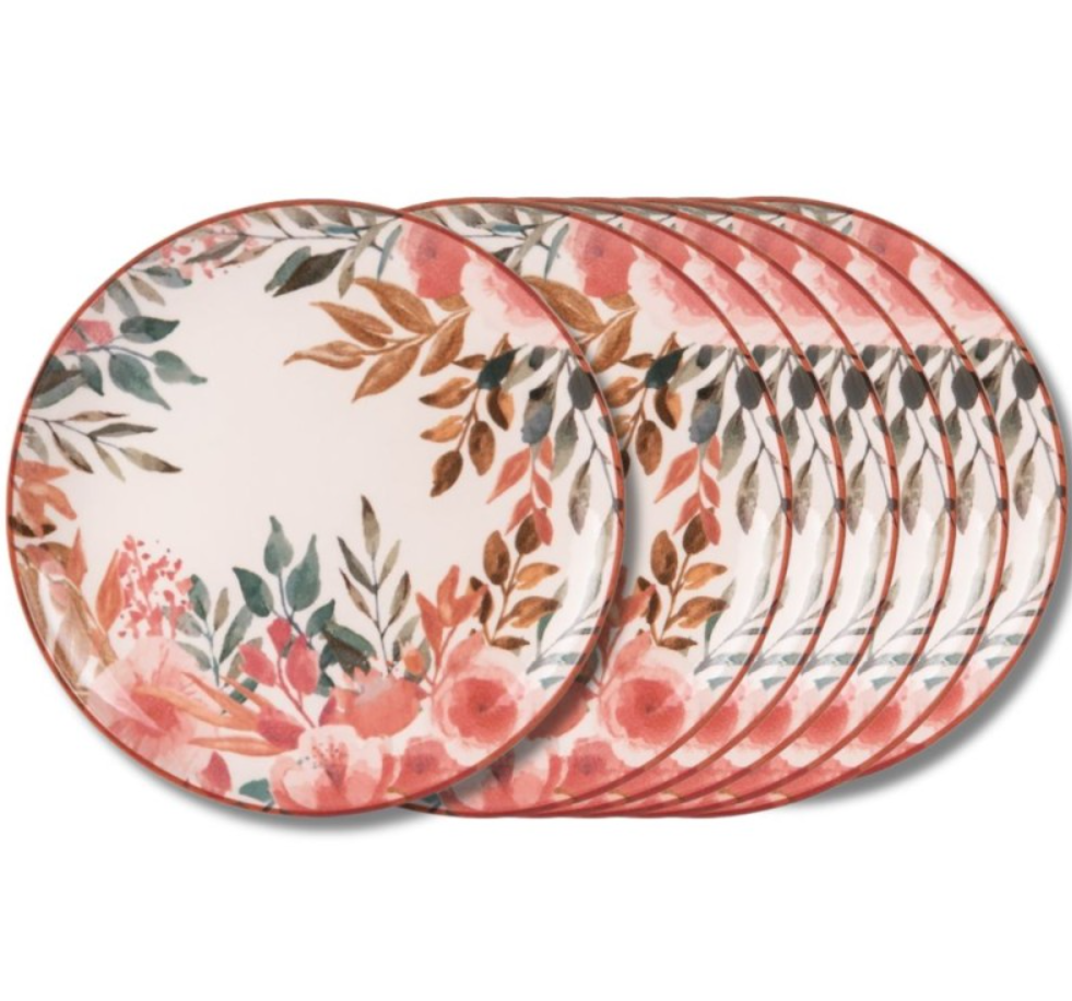 Coffret de 6 assiettes plates Pink Flor 27 cm