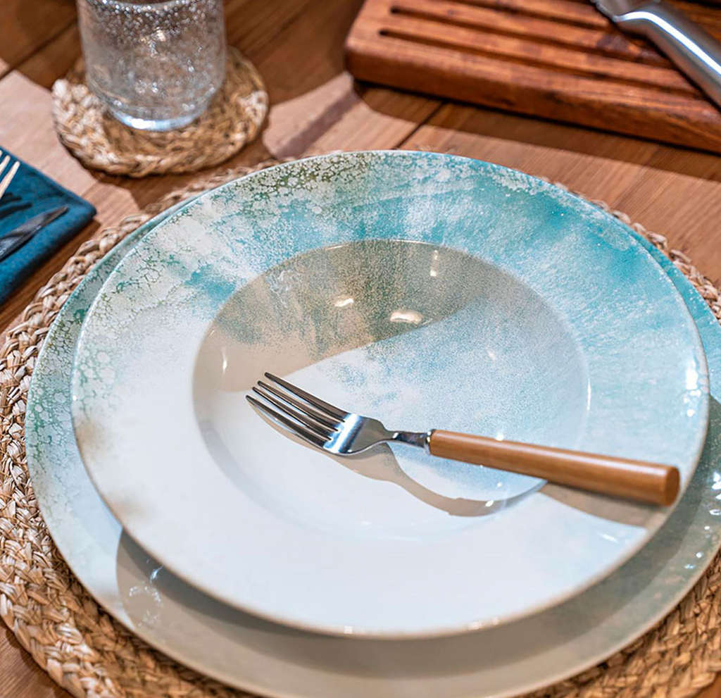 Coffret de 6 assiettes plates en grès bleu Islande 27 cm