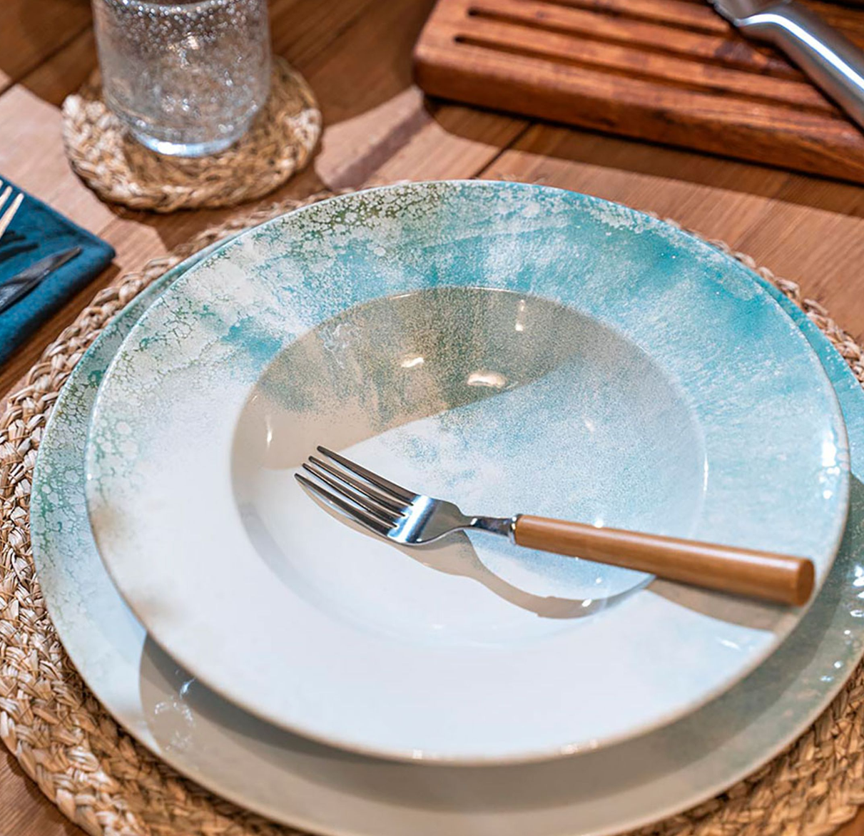 Coffret de 6 assiettes plates en grès bleu Islande 27 cm