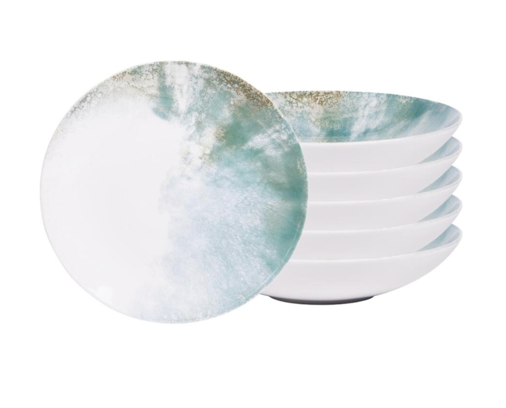 Coffret de 6 Assiettes creuses 22 cm en grès bleu Islande