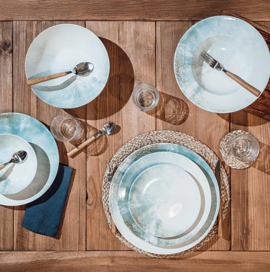 Coffret de 6 Assiettes creuses 22 cm en grès bleu Islande