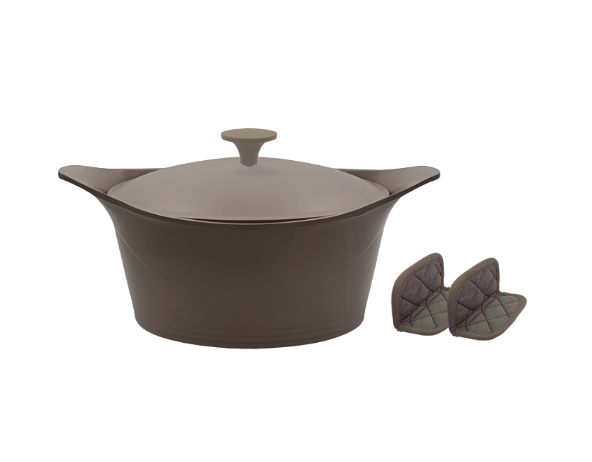 L’Incroyable Cocotte 24 cm Moka – Cookut – Avec manique et poignée inclus
