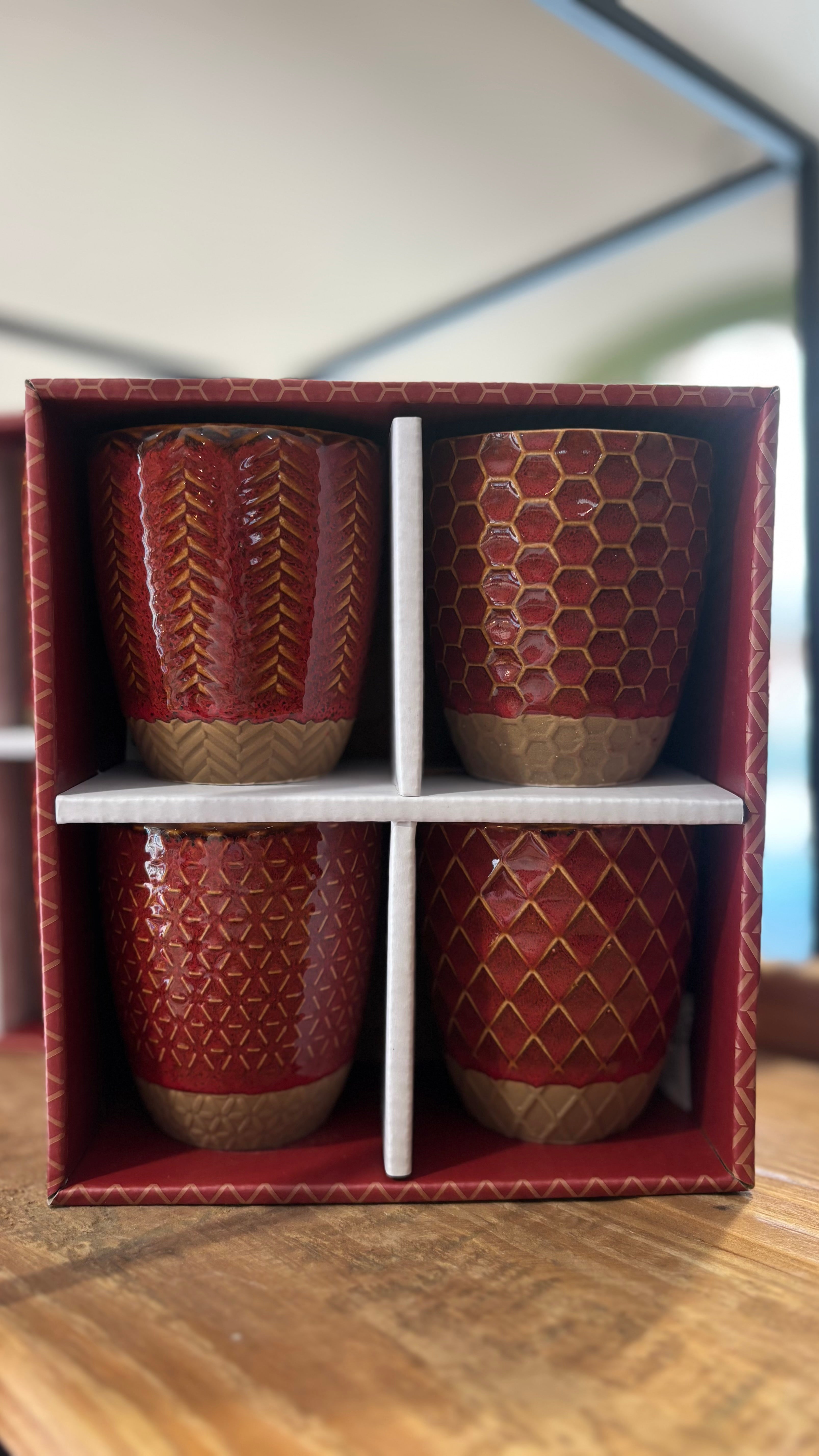 Coffret 4 Gobelets Jaspe Rouge