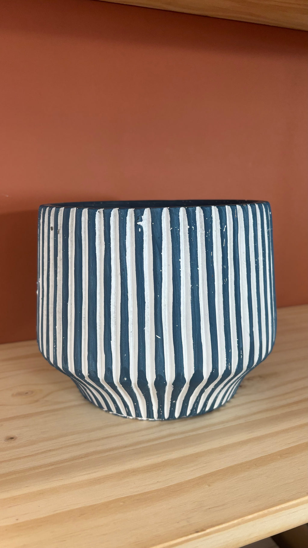 Cache Pot Bleu Rayures H15 cm