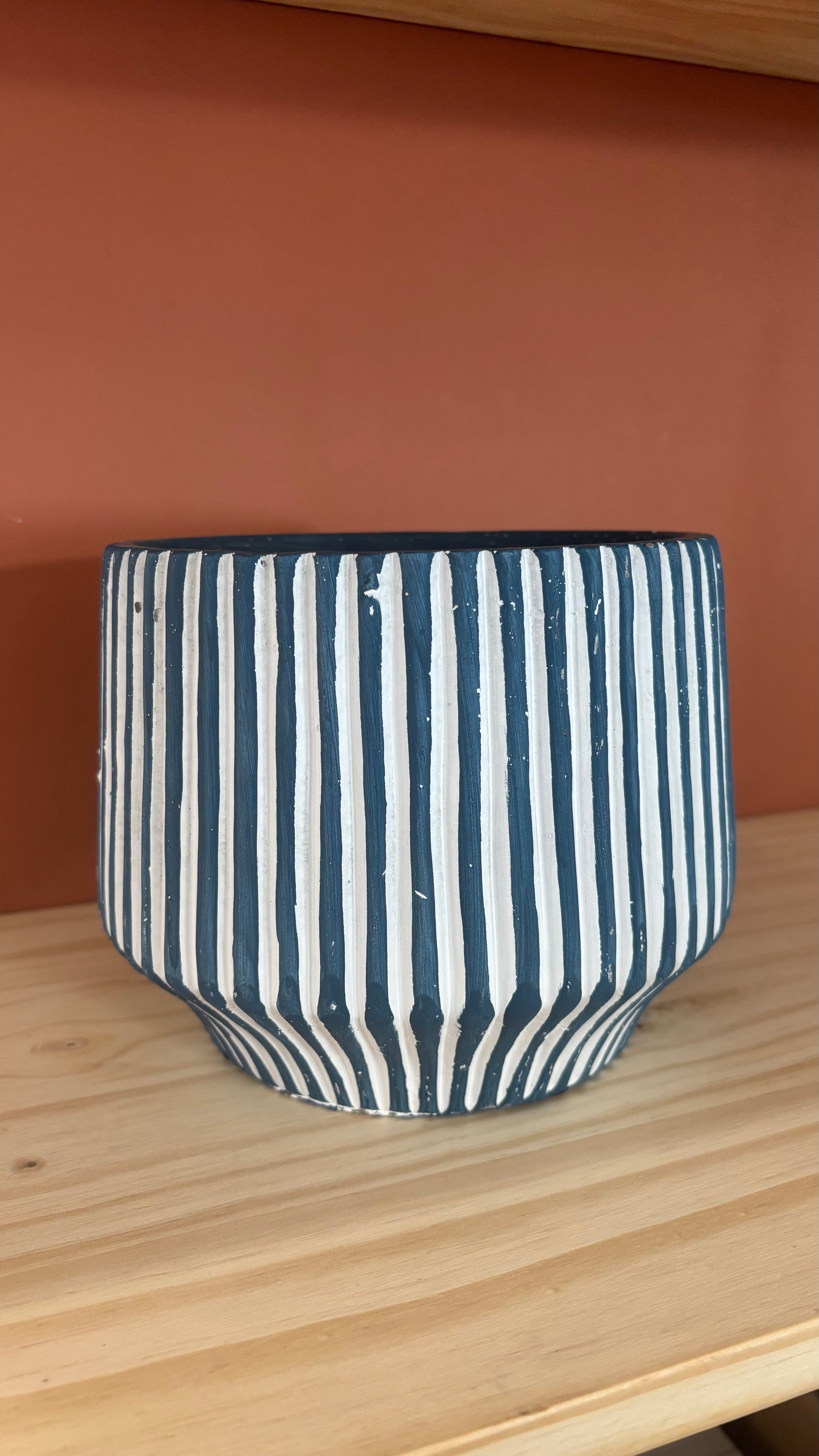Cache Pot Bleu Rayures H15 cm