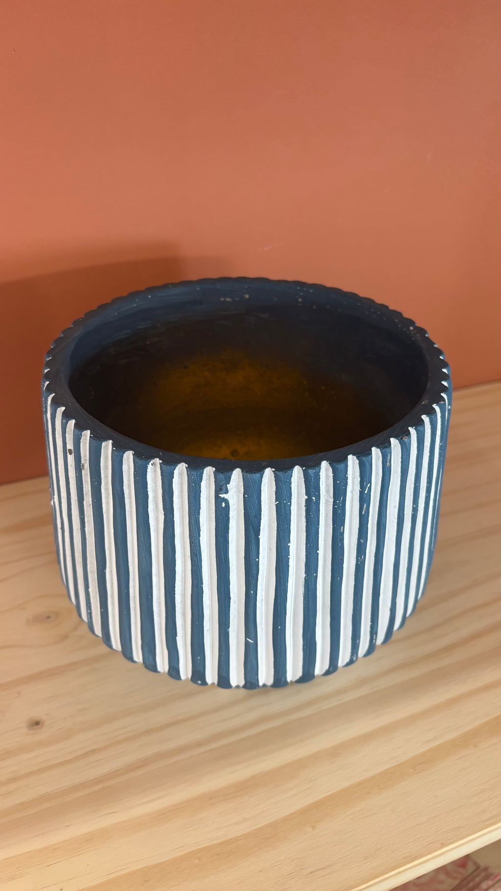 Cache Pot Bleu Rayures H15 cm