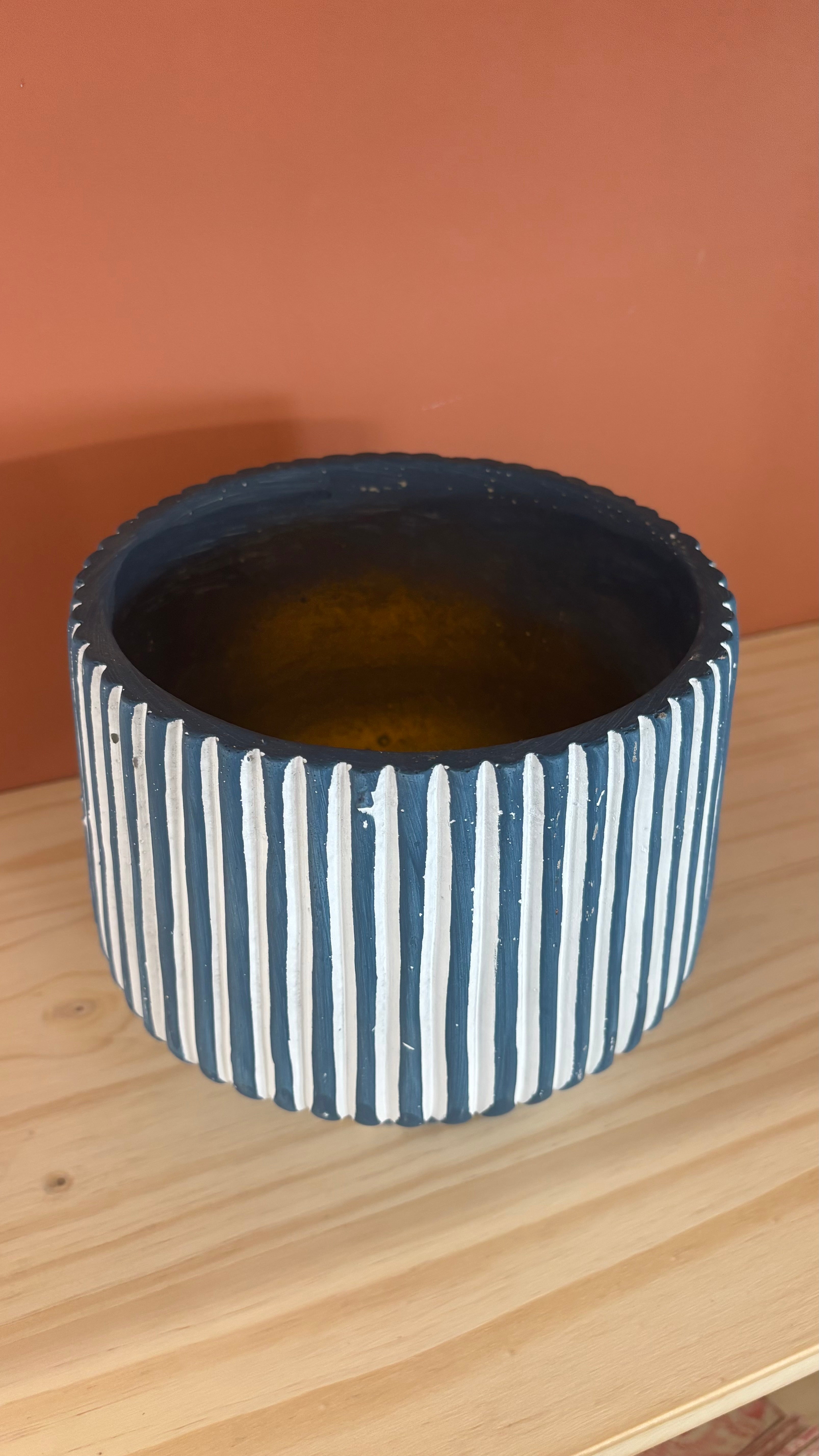 Cache Pot Bleu Rayures H15 cm