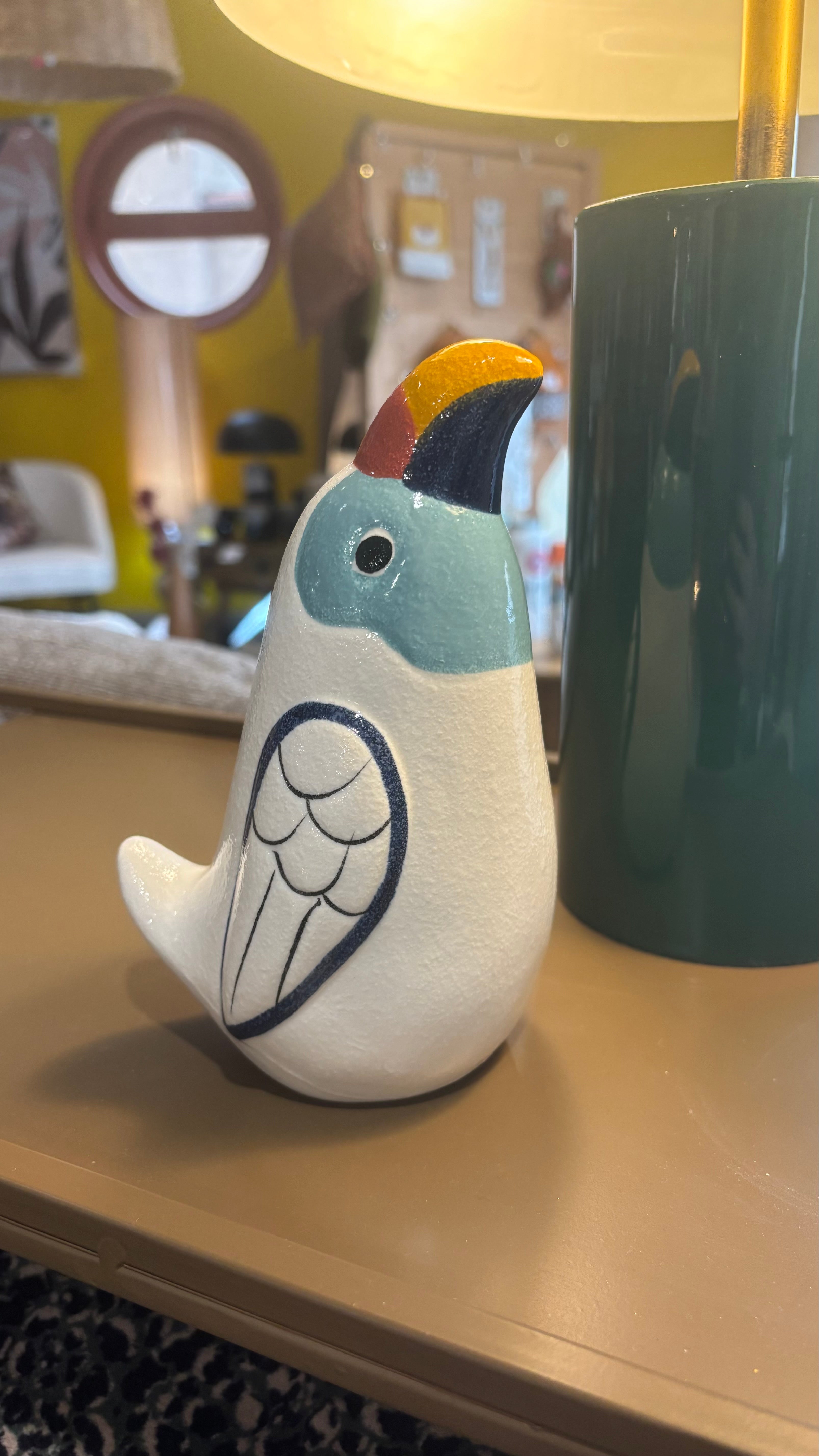 Perruche décorative en céramique multicolore
