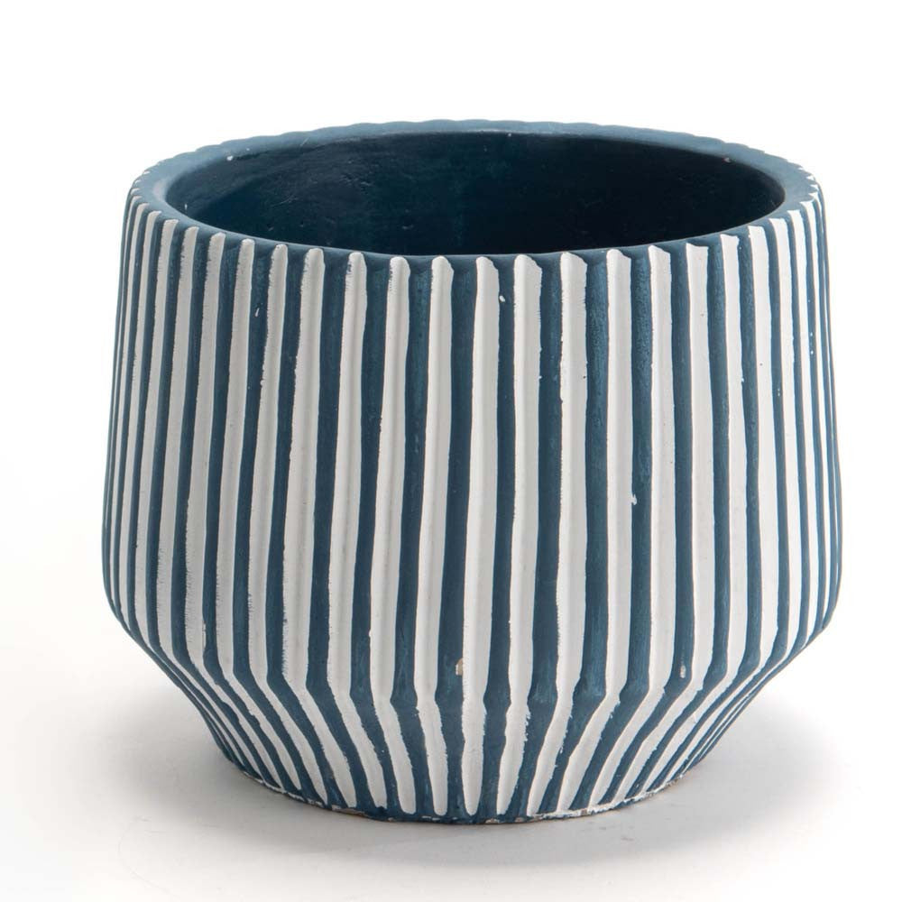 Cache Pot Bleu Rayures H15 cm