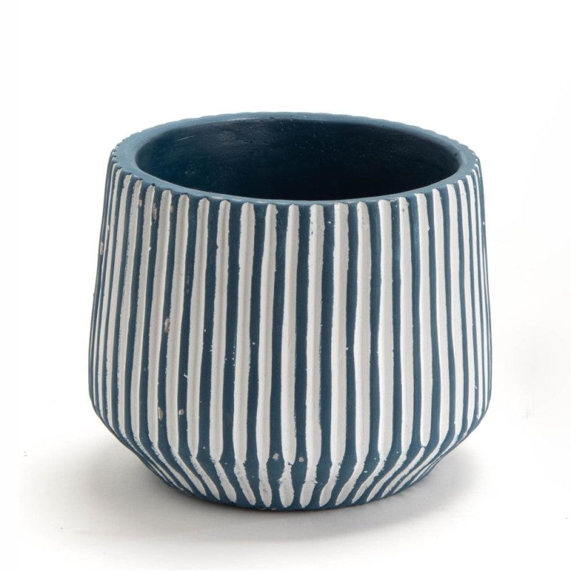 Cache pot bleu Rayures H12 cm