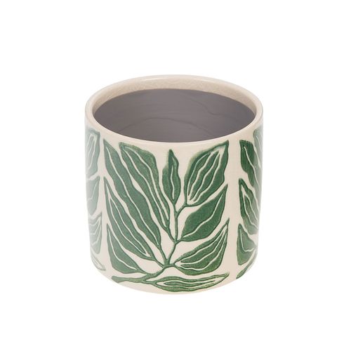 Cache-pot en céramique vert et blanc H12cm - Amazonie