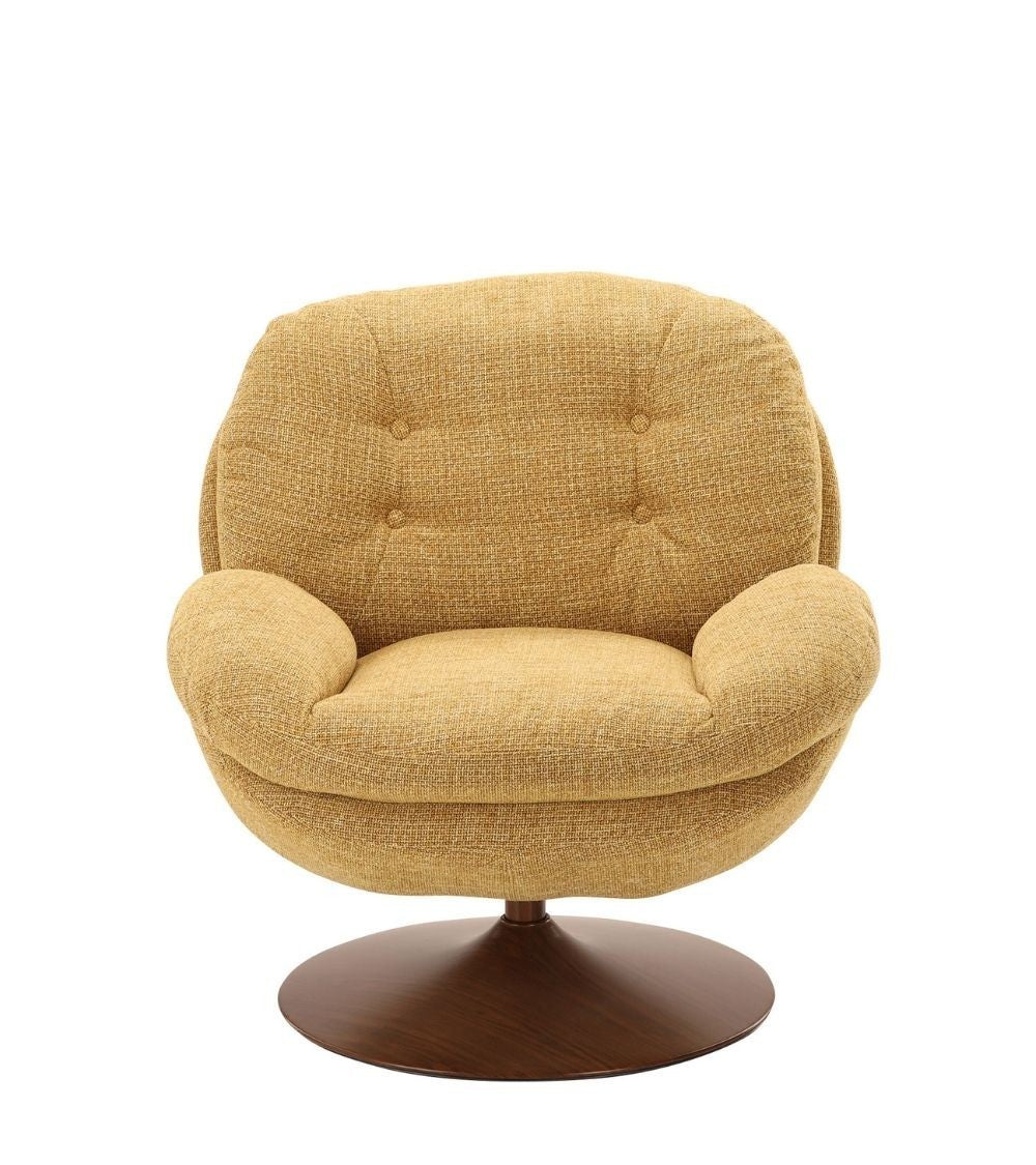 Fauteuil Memento Rétro Moutarde, Pied bois Foncé