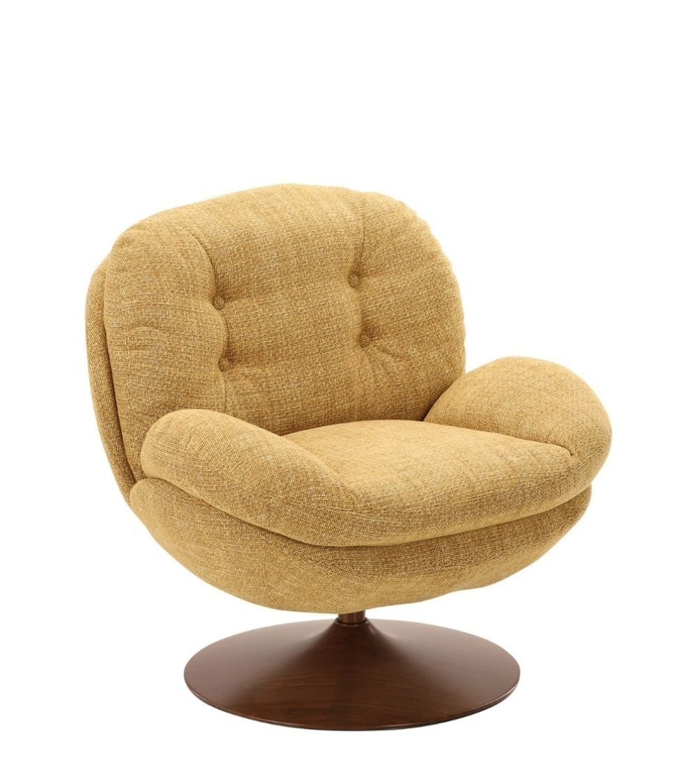 Fauteuil Memento Rétro Moutarde, Pied bois Foncé