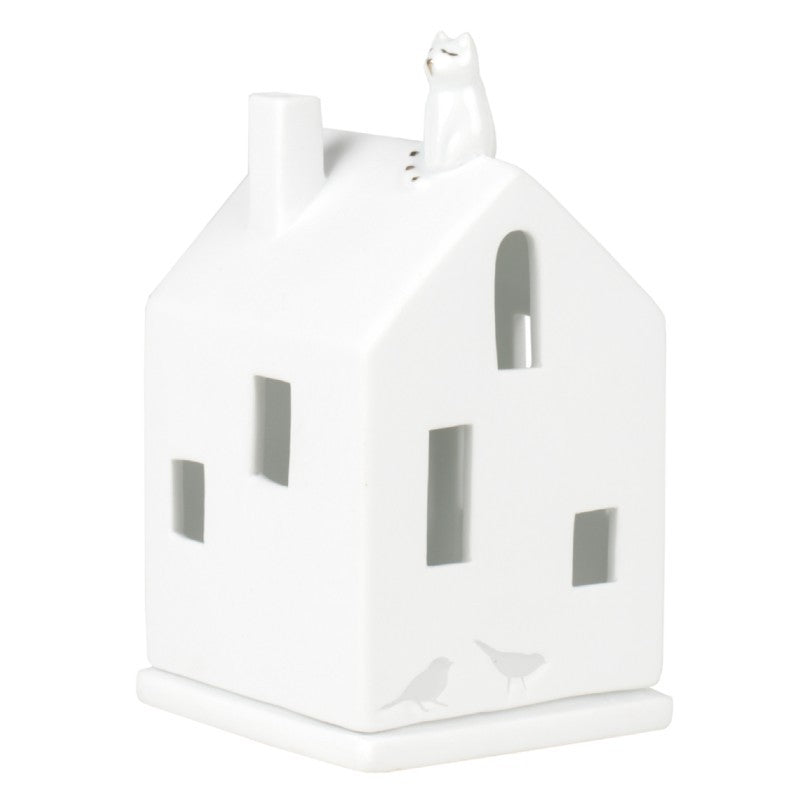 Maison Photophore Chat en Porcelaine