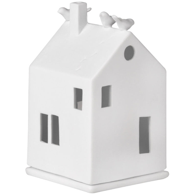 Maison Photophore Oiseaux en Porcelaine